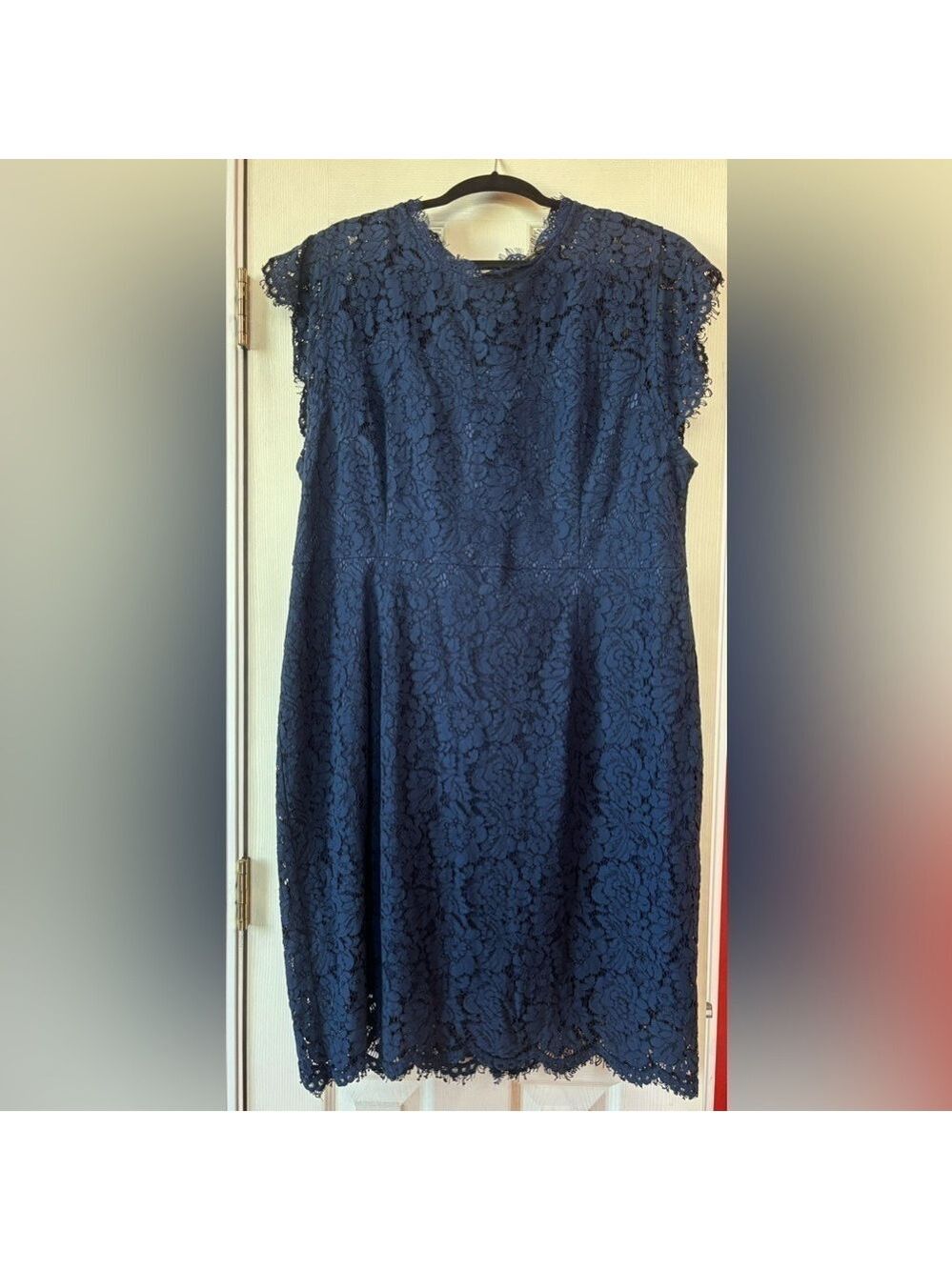 Musol Navy Dress w Lace Overlay Scalloped Sleeves Neckline and Hem Wmn Sz 3X